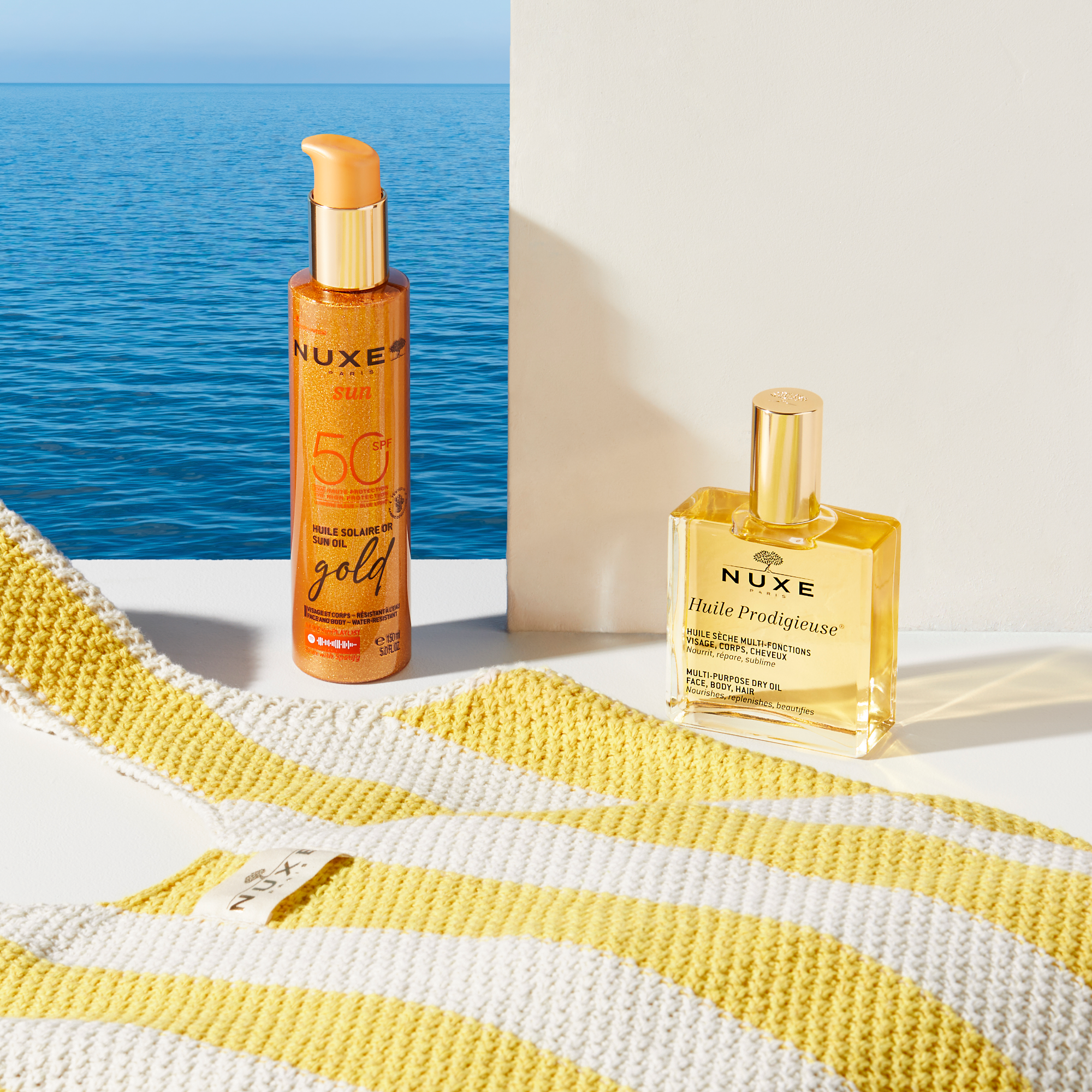 Duo-Solaire-Prodigieux : Sac de l'été - Huile Solaire Or SPF 50 - Huile Prodigieuse